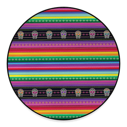 Sugar Skull Mexican Serape Pattern Print Round Floor Mat