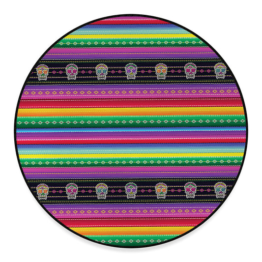 Sugar Skull Mexican Serape Pattern Print Round Floor Mat