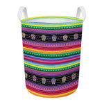 Sugar Skull Mexican Serape Pattern Print Round Laundry Basket