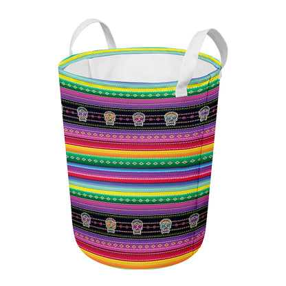 Sugar Skull Mexican Serape Pattern Print Round Laundry Basket