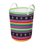 Sugar Skull Mexican Serape Pattern Print Round Laundry Basket