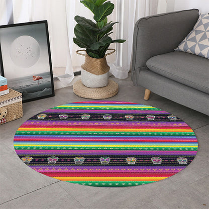Sugar Skull Mexican Serape Pattern Print Round Rug