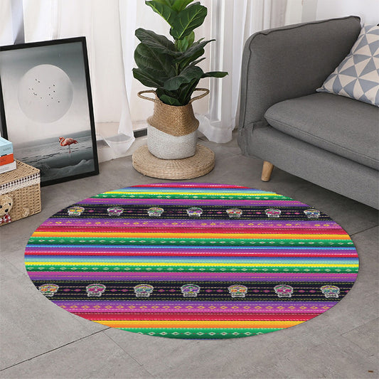 Sugar Skull Mexican Serape Pattern Print Round Rug