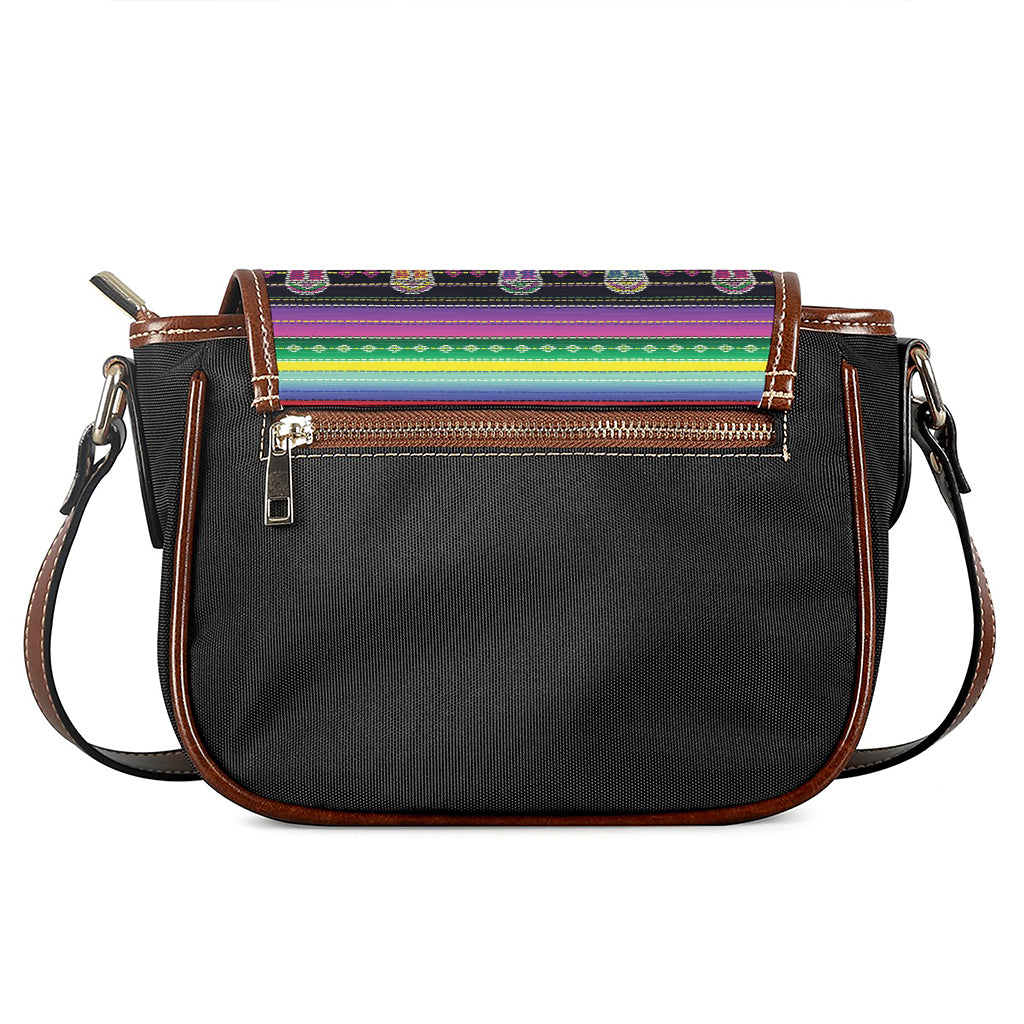 Sugar Skull Mexican Serape Pattern Print Saddle Bag