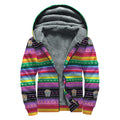 Sugar Skull Mexican Serape Pattern Print Sherpa Lined Zip Up Hoodie