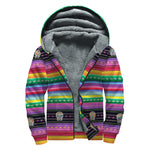 Sugar Skull Mexican Serape Pattern Print Sherpa Lined Zip Up Hoodie