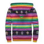 Sugar Skull Mexican Serape Pattern Print Sherpa Lined Zip Up Hoodie