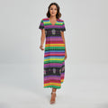 Sugar Skull Mexican Serape Pattern Print Short Sleeve Maxi Dress