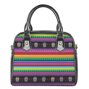 Sugar Skull Mexican Serape Pattern Print Shoulder Handbag