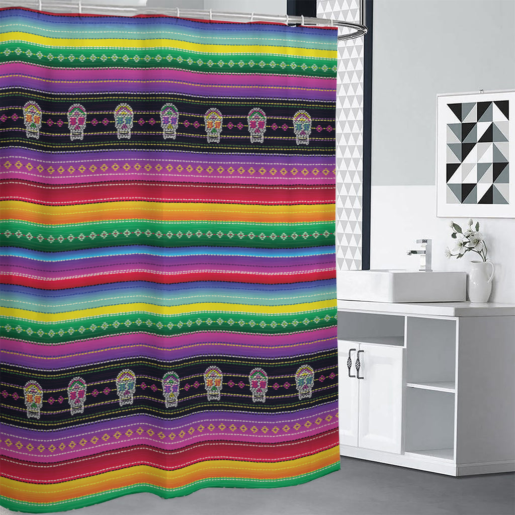 Sugar Skull Mexican Serape Pattern Print Shower Curtain
