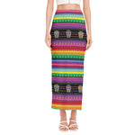 Sugar Skull Mexican Serape Pattern Print Side Slit Maxi Skirt