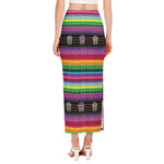 Sugar Skull Mexican Serape Pattern Print Side Slit Maxi Skirt