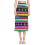 Sugar Skull Mexican Serape Pattern Print Side Slit Midi Skirt