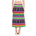 Sugar Skull Mexican Serape Pattern Print Side Slit Midi Skirt