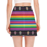 Sugar Skull Mexican Serape Pattern Print Side Slit Mini Skirt