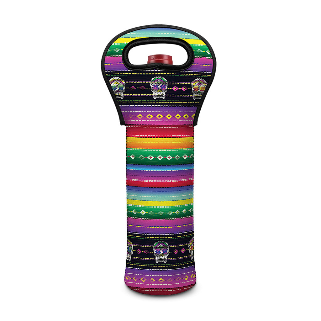 Sugar Skull Mexican Serape Pattern Print Single Neoprene Wine Tote
