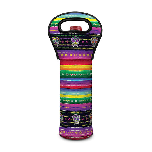 Sugar Skull Mexican Serape Pattern Print Single Neoprene Wine Tote