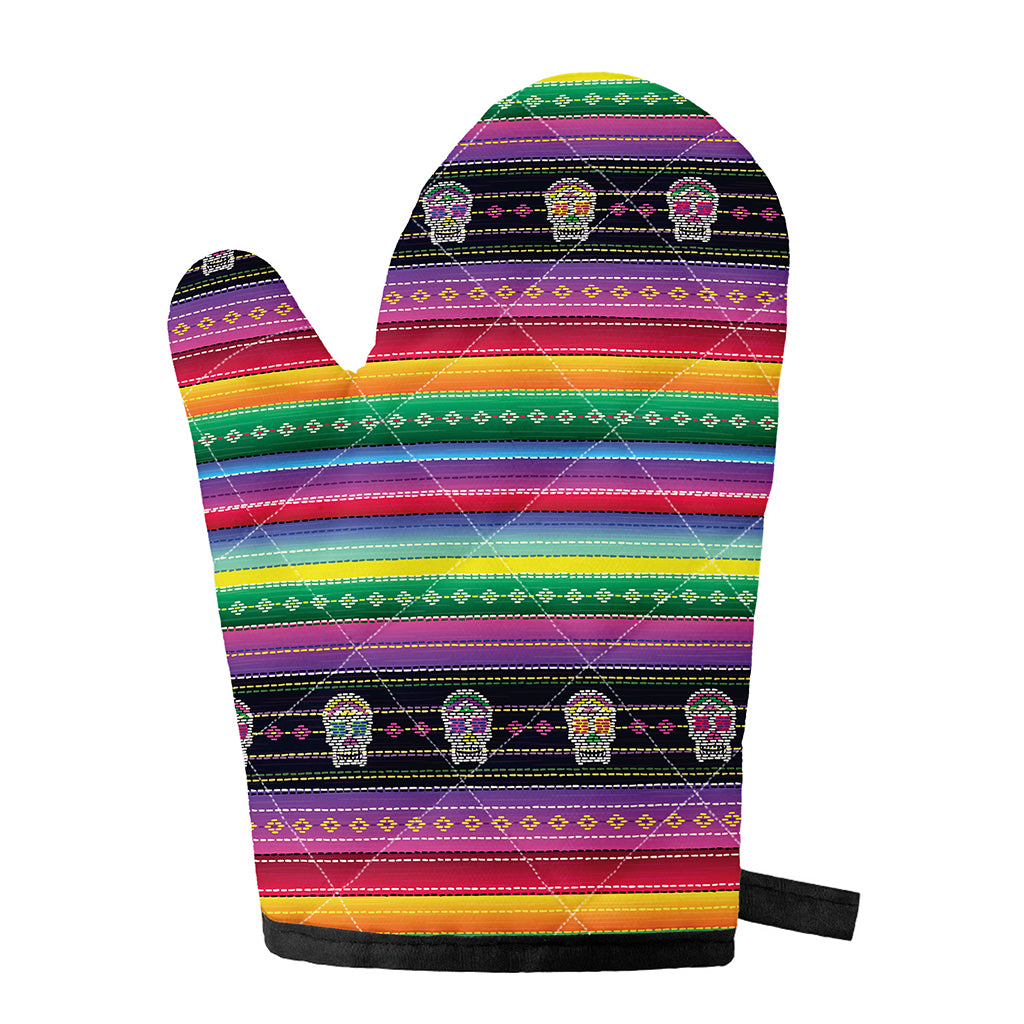 Sugar Skull Mexican Serape Pattern Print Single Oven Mitt