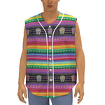 Sugar Skull Mexican Serape Pattern Print Sleeveless Baseball Jersey