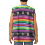 Sugar Skull Mexican Serape Pattern Print Sleeveless Baseball Jersey