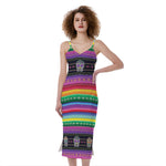 Sugar Skull Mexican Serape Pattern Print Slim Fit Midi Cami Dress