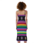 Sugar Skull Mexican Serape Pattern Print Slim Fit Midi Cami Dress