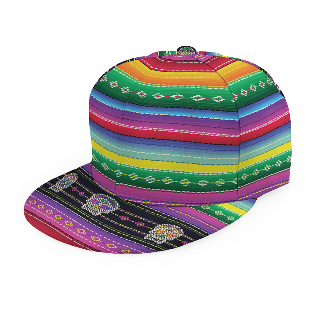 Sugar Skull Mexican Serape Pattern Print Snapback Cap
