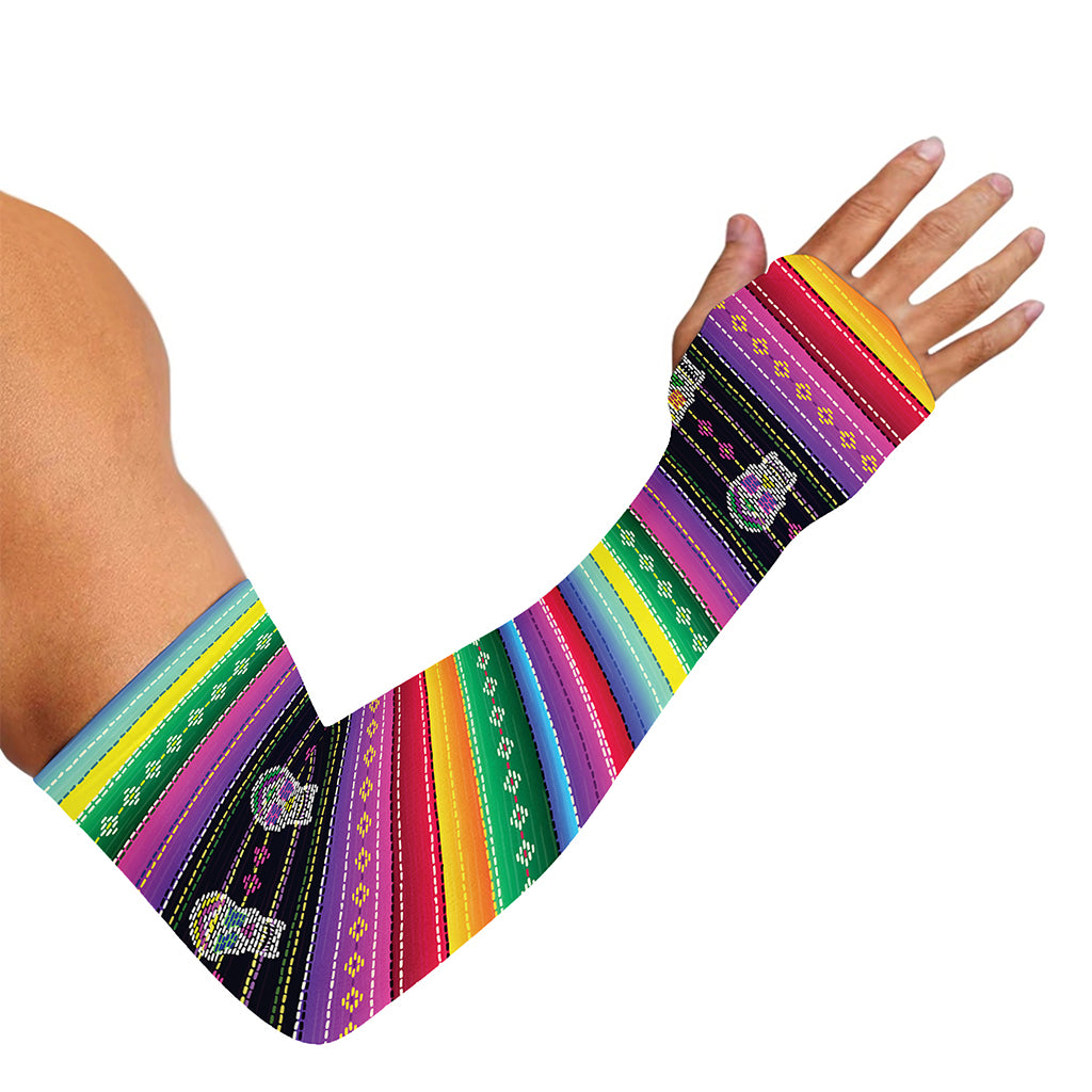 Sugar Skull Mexican Serape Pattern Print Sun Protection Arm Sleeves