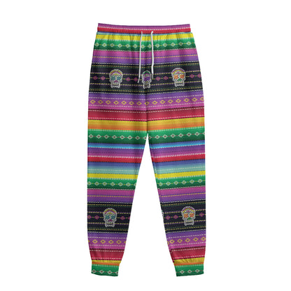 Sugar Skull Mexican Serape Pattern Print Sweatpants