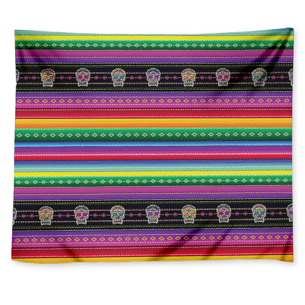 Sugar Skull Mexican Serape Pattern Print Tapestry