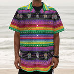 Sugar Skull Mexican Serape Pattern Print Textured Short Sleeve Shirt