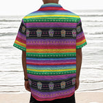 Sugar Skull Mexican Serape Pattern Print Textured Short Sleeve Shirt