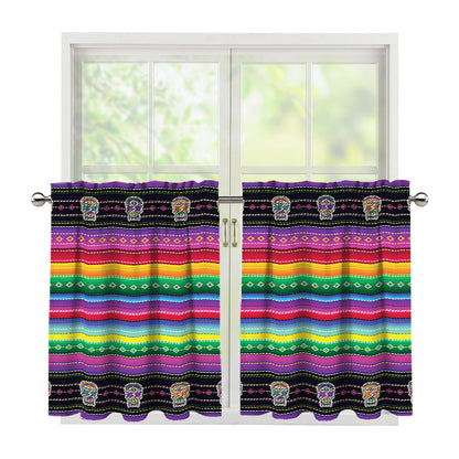 Sugar Skull Mexican Serape Pattern Print Tier Curtains