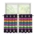 Sugar Skull Mexican Serape Pattern Print Tier Curtains