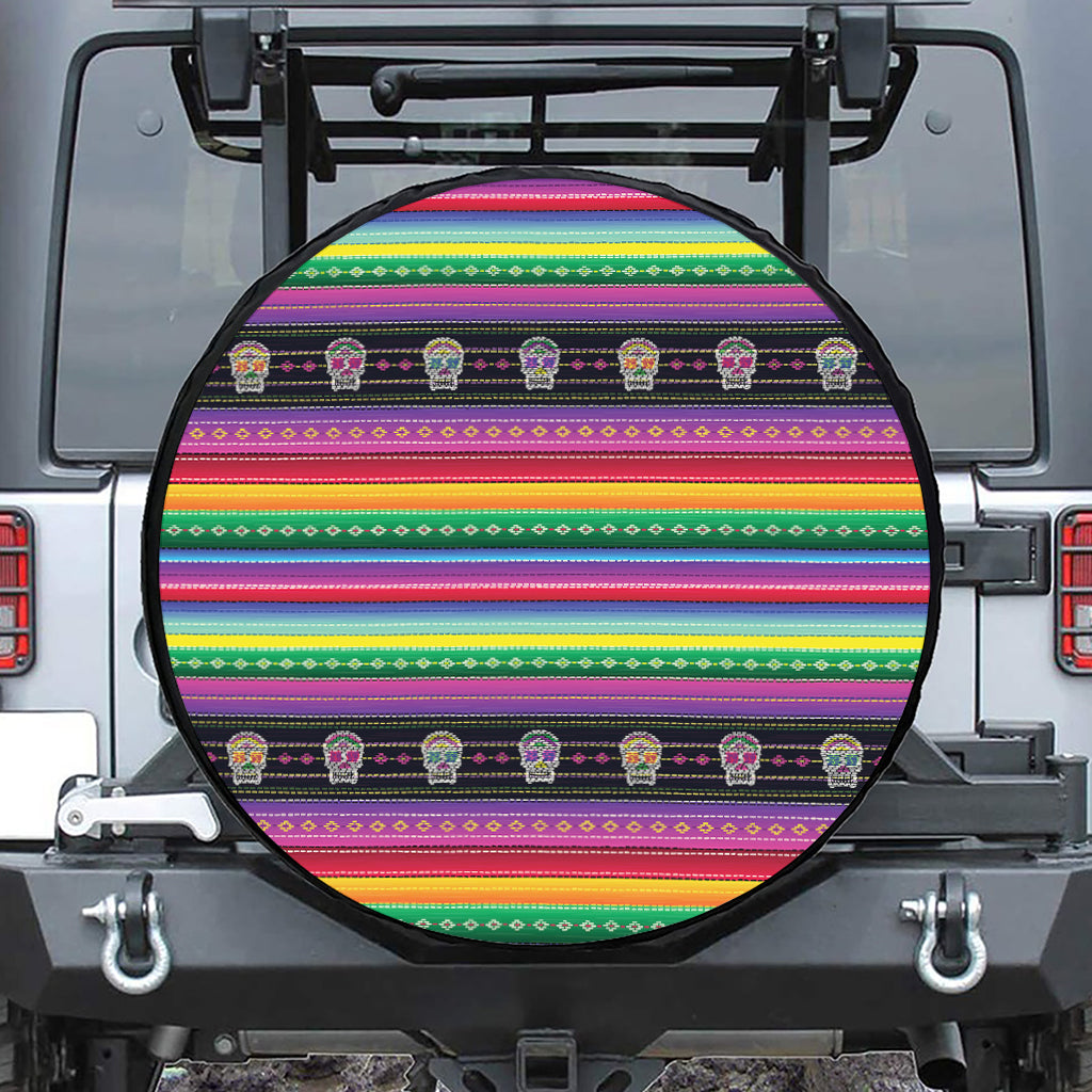 Sugar Skull Mexican Serape Pattern Print Tire Cover