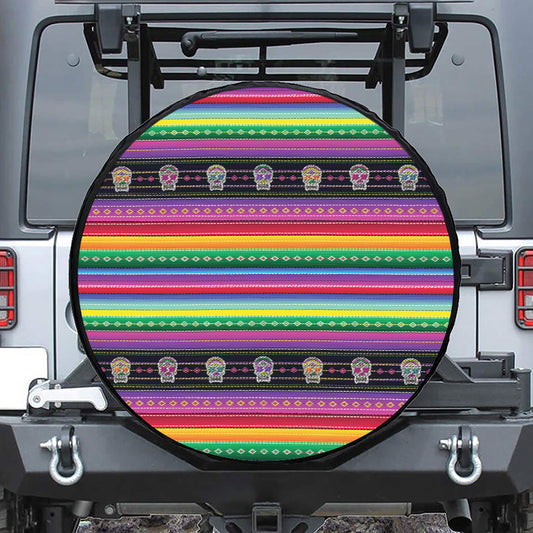 Sugar Skull Mexican Serape Pattern Print Tire Cover