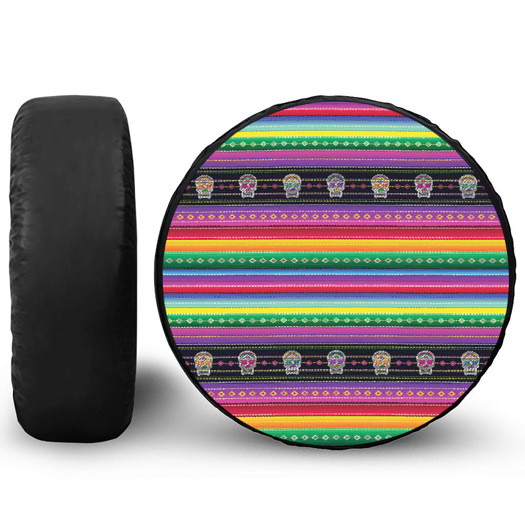 Sugar Skull Mexican Serape Pattern Print Tire Cover