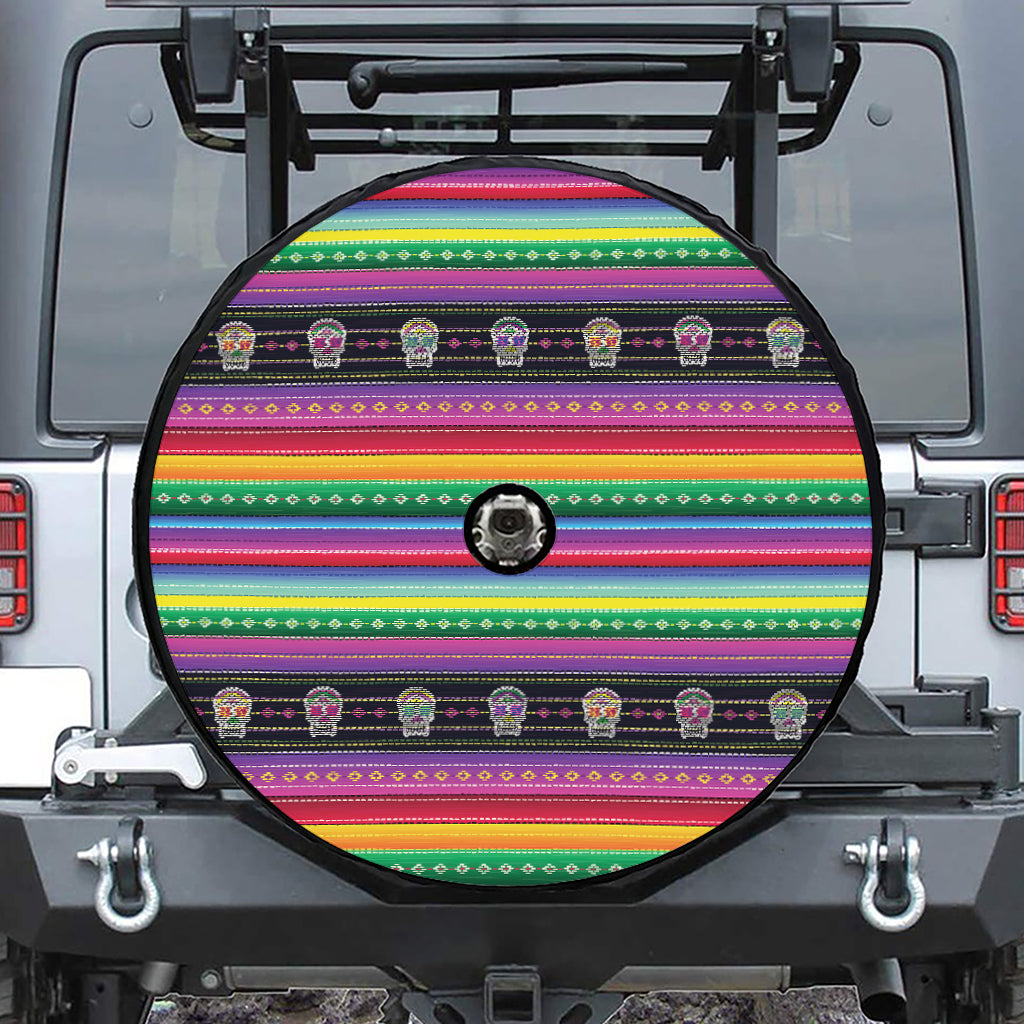 Sugar Skull Mexican Serape Pattern Print Tire Cover With Camera Hole