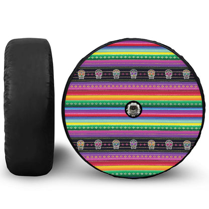 Sugar Skull Mexican Serape Pattern Print Tire Cover With Camera Hole