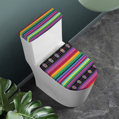 Sugar Skull Mexican Serape Pattern Print Toilet Lid And Tank Cover Set