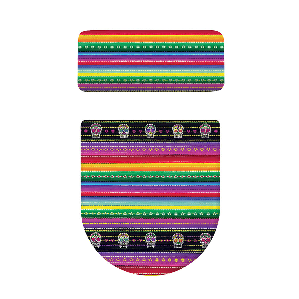 Sugar Skull Mexican Serape Pattern Print Toilet Lid And Tank Cover Set