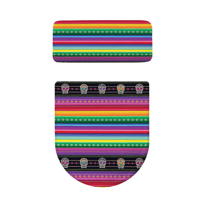 Sugar Skull Mexican Serape Pattern Print Toilet Lid And Tank Cover Set