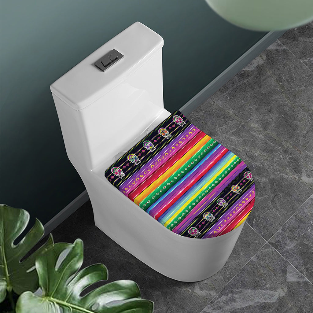 Sugar Skull Mexican Serape Pattern Print Toilet Lid Cover