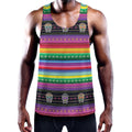 Sugar Skull Mexican Serape Pattern Print Men's Workout Tank Top