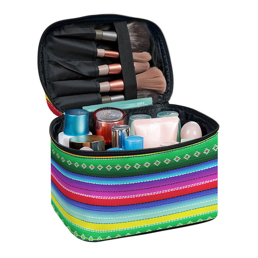 Sugar Skull Mexican Serape Pattern Print Travel Makeup Bag