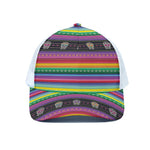 Sugar Skull Mexican Serape Pattern Print White Mesh Trucker Cap