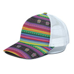 Sugar Skull Mexican Serape Pattern Print White Mesh Trucker Cap