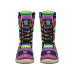 Sugar Skull Mexican Serape Pattern Print Winter Boots