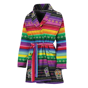 Sugar Skull Mexican Serape Pattern Print Women's Bathrobe