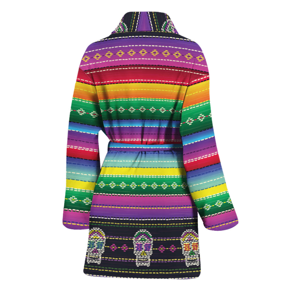 Sugar Skull Mexican Serape Pattern Print Women's Bathrobe